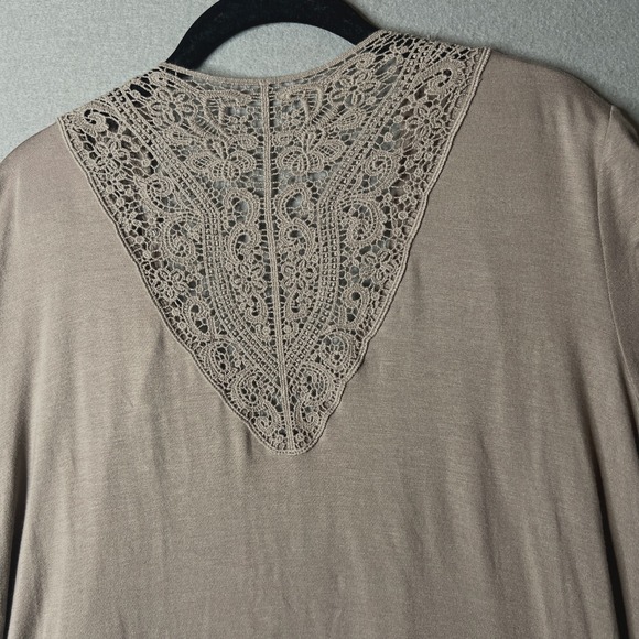 Apt. 9 Short Sleeve Open Front Cardigan Top XL Rayon Blend Taupe Crochet Back - Picture 5 of 9